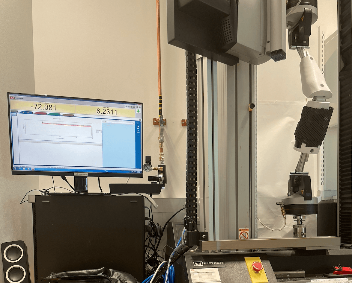 Instron testing setup for actuator characterization